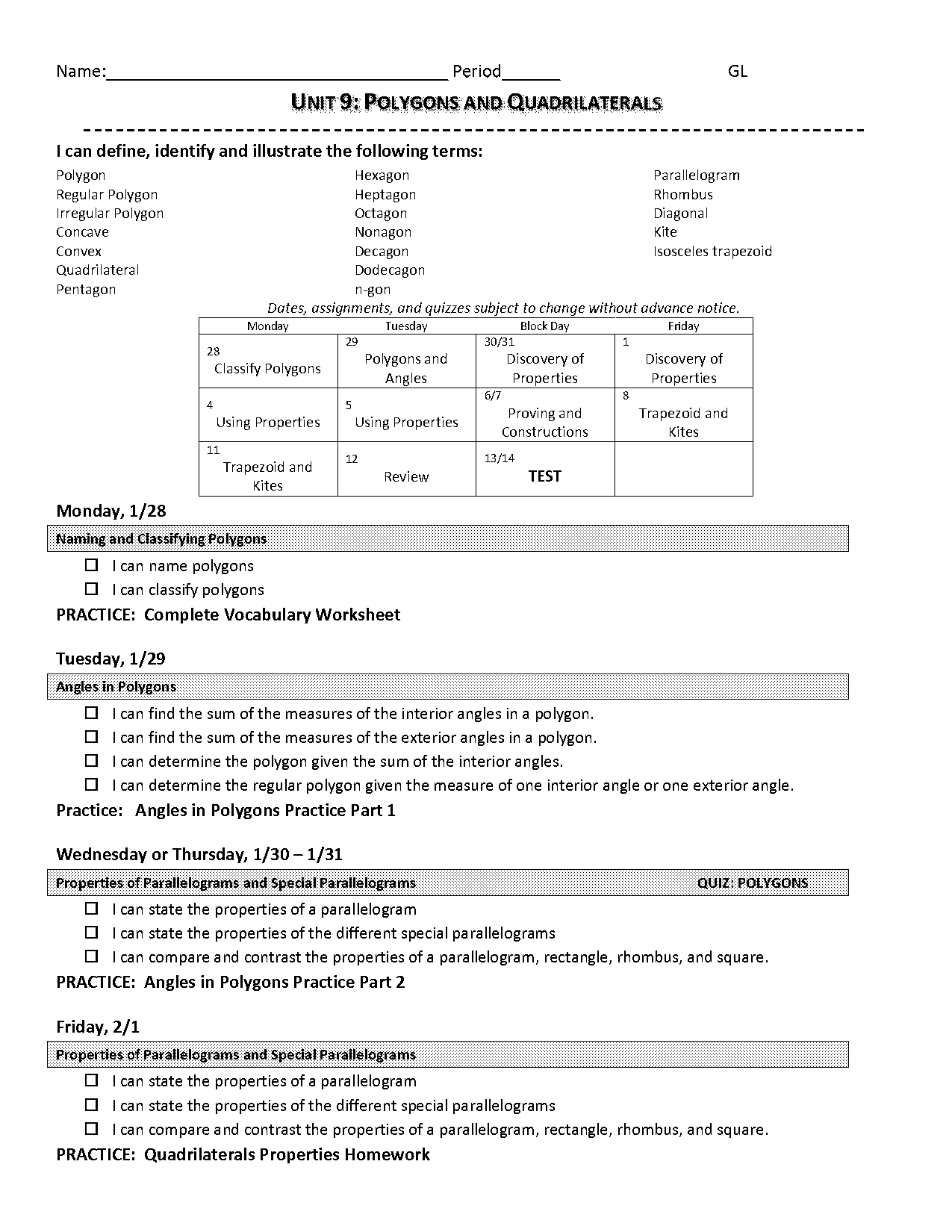 special parallelograms practice worksheet